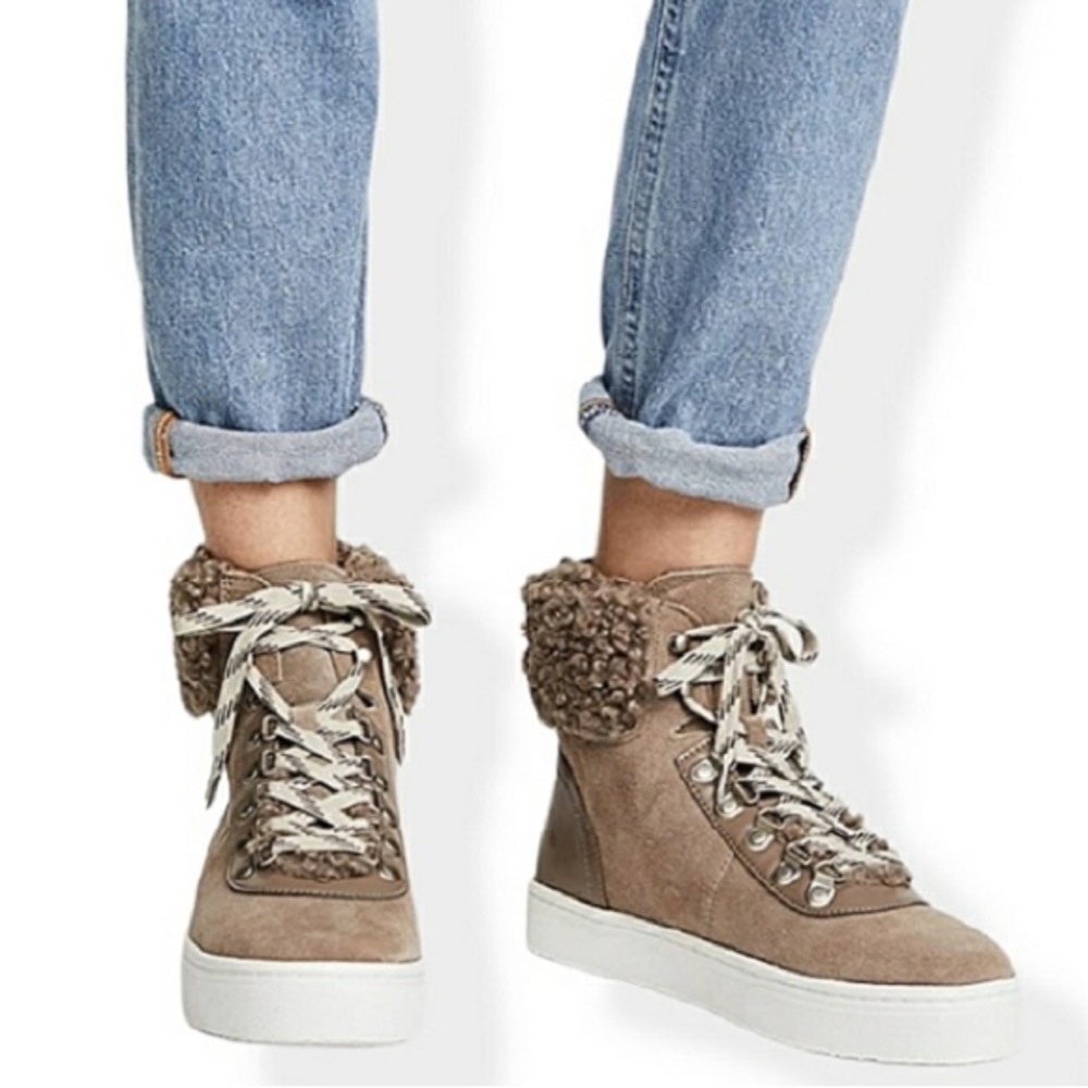 Sam Edelman Luther Fur Shearling Lace Up Winter Snow Hiking Boots